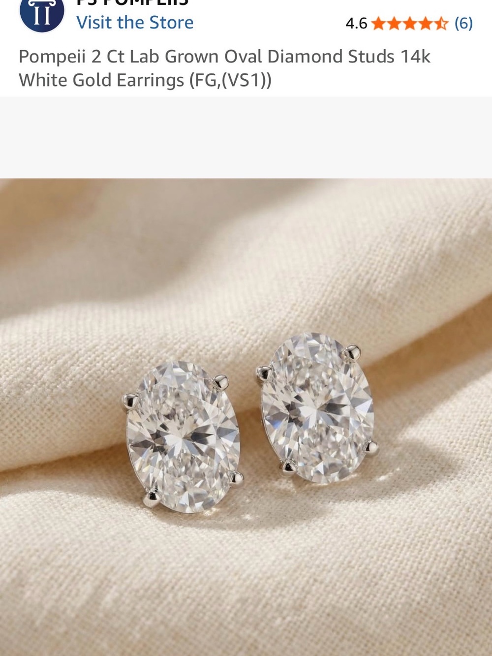 Pompeii3 White Gold 2 carrot Oval Lab-Grown Diamond Stud Earrings - Picture 4 of 11
